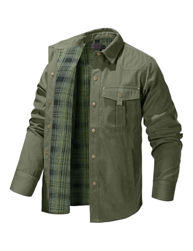 Image of Haellun Men's Flannel Lined Shacket Long Sleeve Plaid Western Cowboy Snap Button Down Shirts Jackets with Pockets