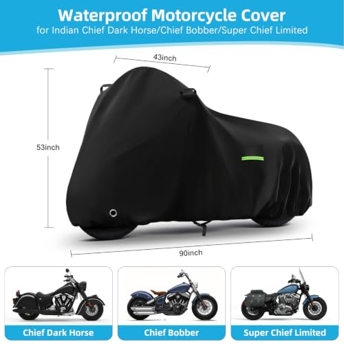 Image of Motorcycle Cover Waterproof for Indian Chief Dark Horse /Chief Bobber /Super Chief Limited, Heavy Duty Outdoor Sun UV Rain Dust All Weather Protection Motorbike Cover with Soft Cotton Lining & Lock Hole