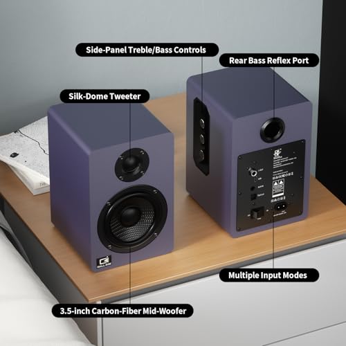 Image of 60W Computer Speakers for Desktop PC, DSP, Bluetooth 5.3, 24-Bit Optical, USB-C, AUX, Silk-Dome Tweeter, Carbon-Fiber Driver, Desk Speakers for Laptop /Mac /Monitor, Slate Blue