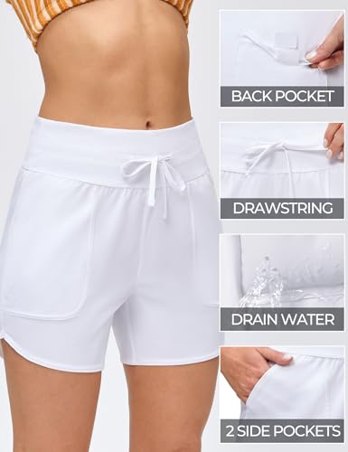Image of IUGA Womens 5 inch Swim Board Shorts Stretchy High Waisted Beach Shorts for Women Quick Dry UPF 50+ Swimsuit Bottoms with Liner