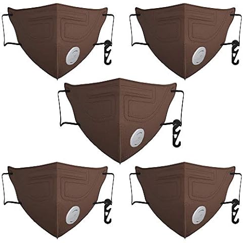 5 Layer Face Mask, Washable & Reusable Face Cover, Cotton Anti-Dust Pollution Face Mask, Adjustable Head Strap, 5 Layers of Filtration System - Pack of 5 UK Seller (Brown) Cover