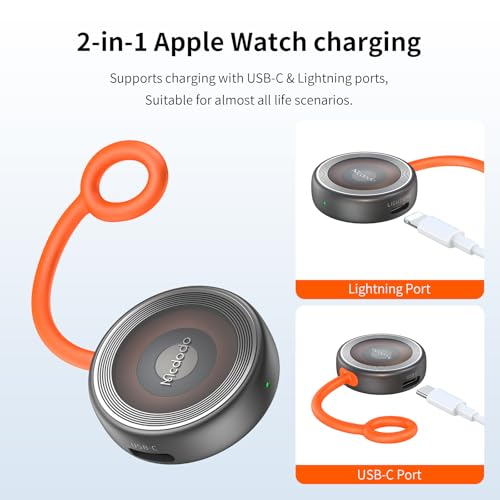 Image of Mcdodo Apple Watch Magnetic Charger[USB-C&Lightning Port], Portable Wireless iWatch Charger Fast Charging Fit Apple Watch Series10 /9 /8 /7 /6 /5 /4 /3 /2 /1 /SE /SE2 /UItra 2 /Ultra