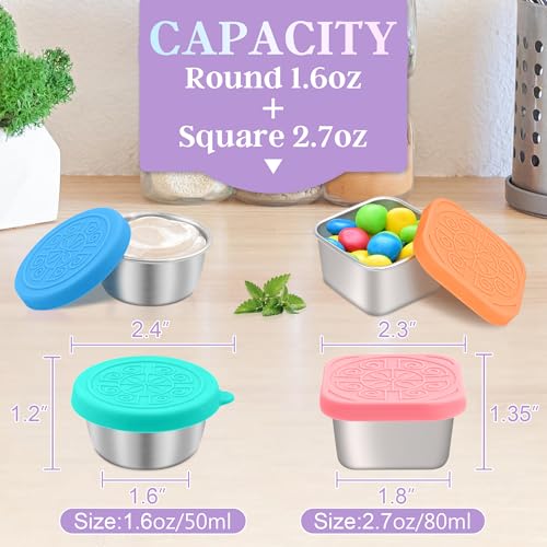 Image of Qukaka 6 PCS Salad Dressing Container to Go,Handy Leakproof Stainless Steel Meal Prep Containers Reusable,Sauce Containers for Lunch Box, Picnics, Travel, Office and Kitchen Storage-1.6oz+2.7oz