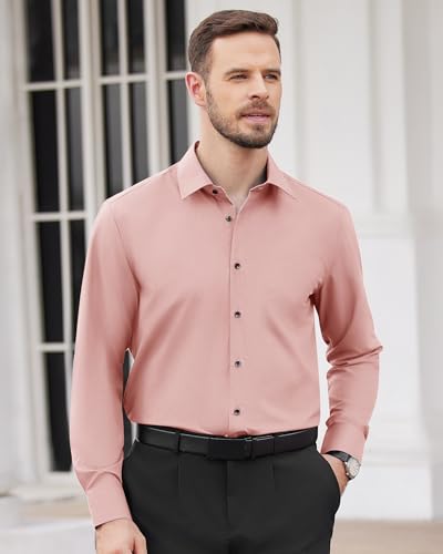 Image of Alimens & Gentle Men's Dress Shirts Long Sleeve Wrinkle Free Stretch Business Casual Wedding Button Down Shirt