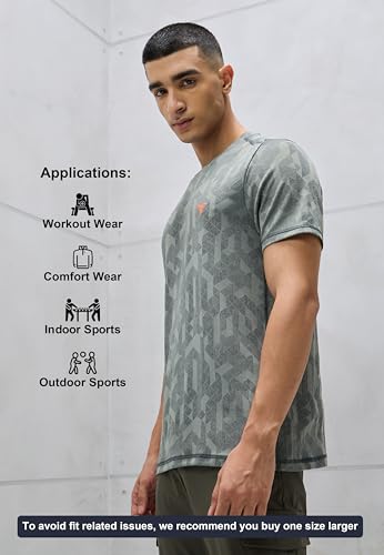 Image of TECHNOSPORT Men Polyester Regular Fit Half Sleeve Jacquard T-Shirt with Double Cool, Quick Dry & Anti Microbial for Sports, Running & Casual Use