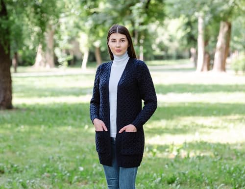 Image of SAOL Aran Coat for Women - Irish Open Front Fisherman Cardigan with Pockets - Merino Wool Made in Ireland