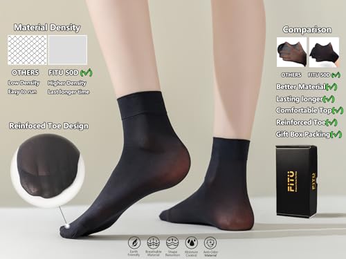 image for FITU Women's 50D Extra Soft 12 Pairs Sheer Nylon Stockings Ankle High 