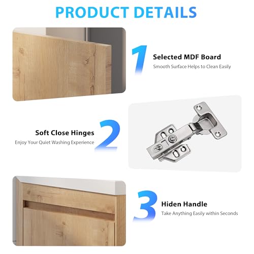 eclife 22" Corner Bathroom Vanity Sink Combo for Small Space Wall Mounted Floating Cabinet with White Resin Sink and Matte Black Faucet, Natural