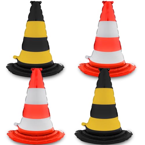 PHOGARY 2 Pcs Traffic Road Cones Balloons, Self Standing Racing Traffic Cones Foil Balloon for Race Car, School Safety, Transportation Themed Birthday Party Decorations Favors