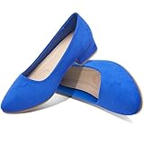 AISFAES Women Pumps Low Chunky Rounded Toe Heels Healed Dress Pumps Elegant Wedges Working Shoes（Royal Blue,US10）