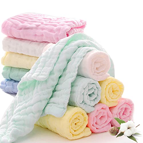 HyAdierTech 10 PCS Débarbouillettes Bébé en Mousseline, Débarbouillettes de Bain pour Bébé, Gant de Toilette Bébé, Réutilisables Coton Biologique Naturel, Serviette Visage Bébé Cover
