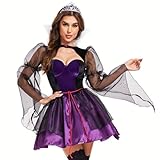HEYPOMAX Wicked Queen Halloween Costume for Adult, S-XL Sizes,Crown & Sexy Dress Set, Enchanting Roleplay Outfit (Purple&Black,M)