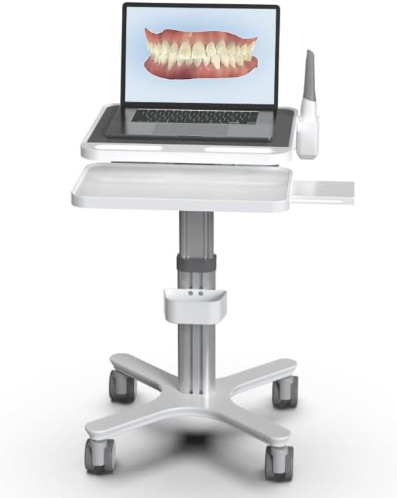 Dental Clinic Trolley Cart with Oral Scanner Holder,Hospital Mobile Workstation with Laptop Tray and Silent Wheels, for Office School Salon Lab etc.