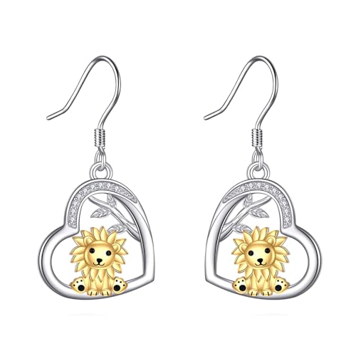 Boucles d'oreilles lion en argent sterling 925 gravé arbre de vie