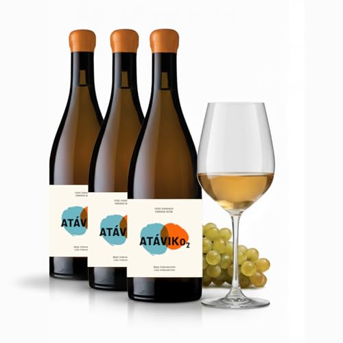 Vino Naranja, Uva Blanca Merseguera, Macabeo, Vino Seco, Aroma Afrutado, [PACK 3] Pescado Carne Marisco Queso, Agricultura Biodinámica, Eco, Vegano, Crianza Damajuanas, D.O. Valencia 2023, ATÁVIKO2