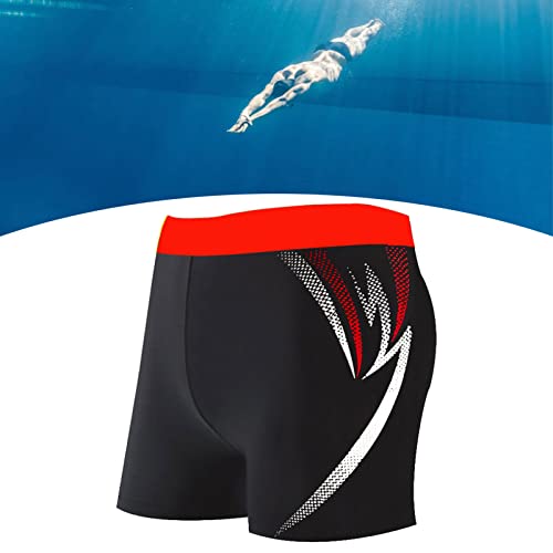 Roupa de banho masculina elegante com estampa elástica shorts de natação para surfe, Vermelho, L (40