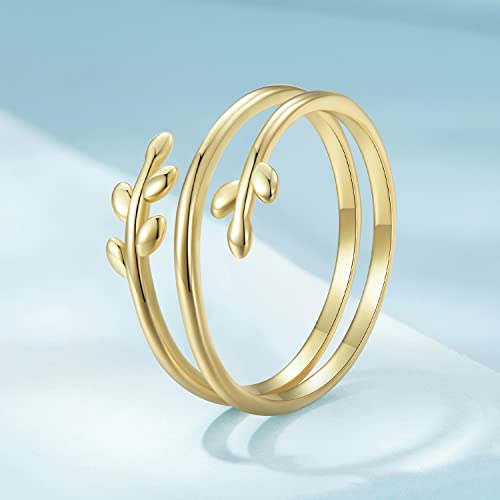 Mundell 925 Sterling Silver Simple Multi-Layer Leaf Adjustable Ring Golden Lucky Leaves Statement Ring For Women Promise Ring Fashion Jewelry #TOP1