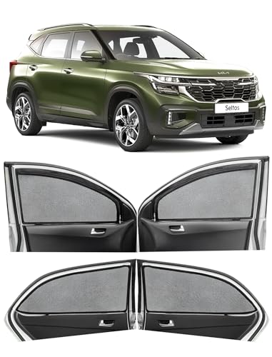 Image of Autofact Magnetic Car Sunshades Compatible with Kia Sonet (Set of 4) - Easy Installation, UV Protection, Keeps Car Cool (Front 2 with Zippers for Easy Access, Rear 2 Without Zippers)
