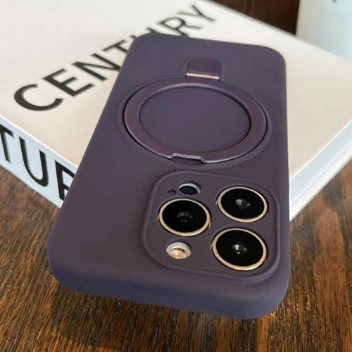 Coque iPhone 16 Pro silicone liquide violet foncé avec support anti-choc