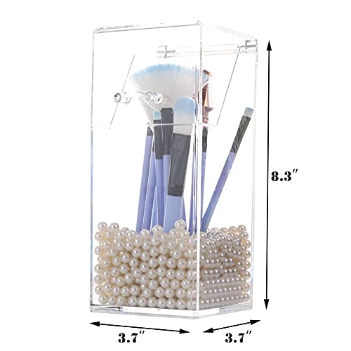 Image of Sooyee Makeup Brush Holder,Makeup Brush Organizer with 8mm White Pearls,Dustproof Makeup Brush holder with Lid