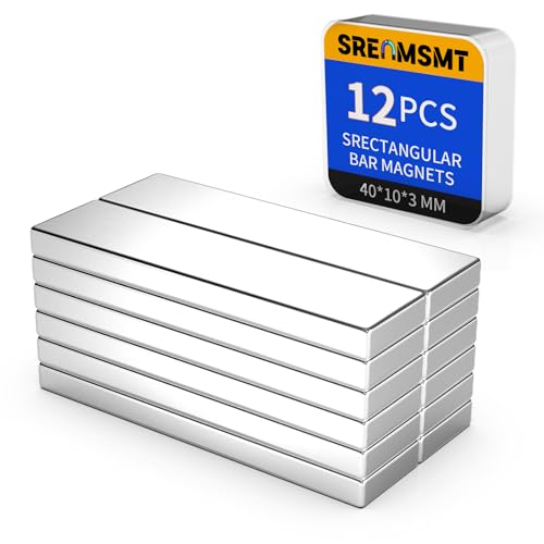 Image of Powerful Neodymium Bar Magnets, 12 Pack Heavy Duty Magnet, 40x10x3mm | Rare Earth Magnets, Rectangular Magnets, Small Magnet Strong for Fridge, DIY, Garage, Kitchen, Science, Craft, Office