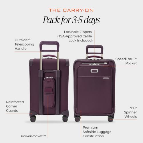 Image of Briggs & Riley Essential 22 inch Carry On Expandable Spinner - Luggage for Travel, Suitcases with Wheels, Softside Rolling Bag for Men & Women, Self-Repairing Zipper - Baseline Collection, Plum