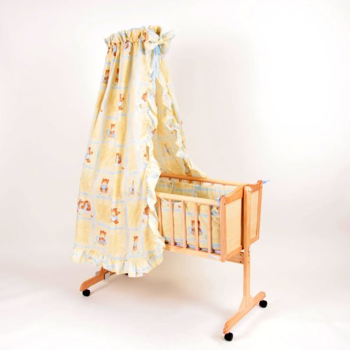 Berceau à bascule avec sommier ventilé et linge jaune hypoallergénique