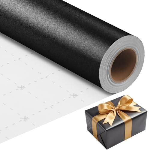 Black Wrapping Paper -Mini Roll- 17 Inch X 33 Feet Solid Color Pearly Shiny