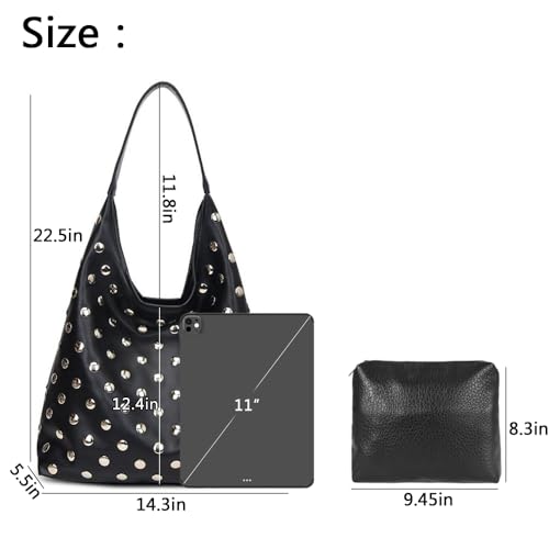 Bolso Hobo tachonado para mujer en cuero vegano suave miniatura 6