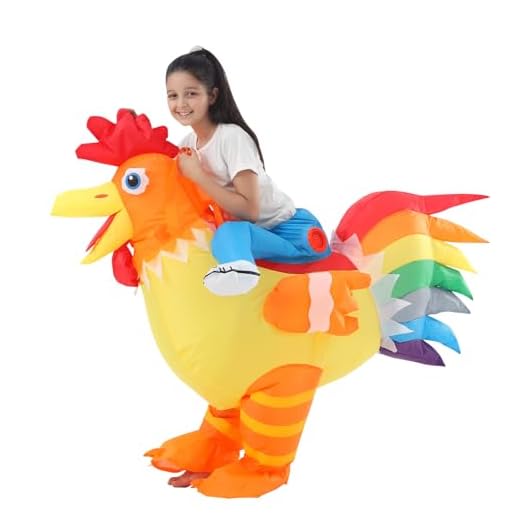 JOYBRO Disfraz Hinchable de Pollo para Niños, Divertido Traje de Montar Gallo para 8-12 Años Niñas y Niños, Ideal para Halloween, Carnaval, Cosplay y Fiestas de Cumpleaños, Talla Única 120–150 cm