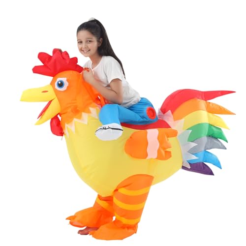 JOYBRO Costume Gonflable de Poulet pour Enfants, Déguisement Rigolo de Coq pour Garçons et Filles de 8 à 12 Ans, Idéal pour Halloween, Carnaval, Fêtes à Thème, Anniversaires, Taille Unique 120-150 cm