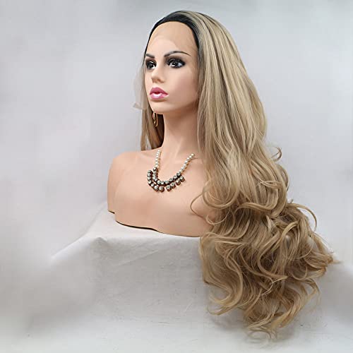 Perruque synthétique longue ondulée AFBeauty brune ombrée avec dentelle frontale - 3