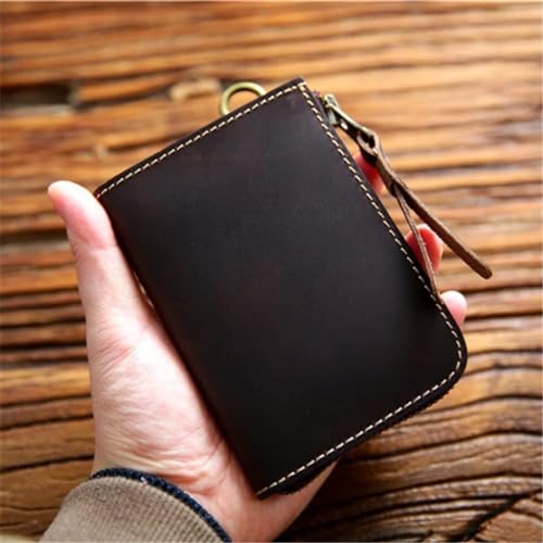 Handmade Vintage Men's Leather Short Zip Money Clip Vertical Section Driving License Wallet2