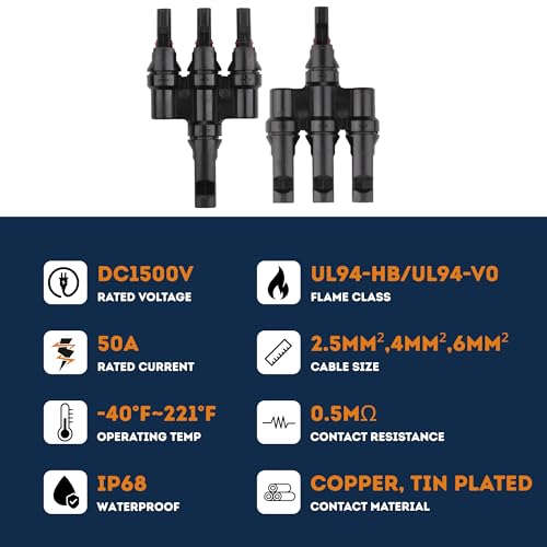 XYRIS Solar Connectors T Branch 1 to 3 for Solar Panels, Solar String Splitter/Joiner (M/FFF+F/MMM 1 Pair)