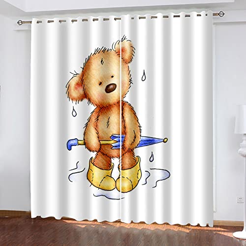 Rideau Salon Occultant -Isolant Thermique Rideaux À Oeillets Décoration De Fenêtre Pour Chambre Enfant, 3D Ours Brun De Mode Dessin Animé Motif 200X160Cm(LxH) 2 Panneau Rideaux Et Draperies Intér