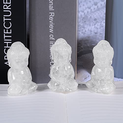 Nupuyai Rock Crystal Stone Lucky Baby Buddha Statue Ornament, Spiritual Healing Carved Stone Figurine Good Luck Home Office Decor - Image 3