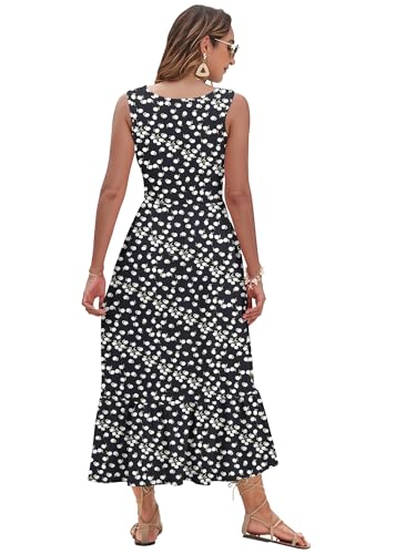 Image of AUSELILY Womens Summer Maxi Dress Casual Sleeveless V Neck Floral Dresses | A line shape with practical side pockets, Vacation dress for resort walks, Pair with low heels and simple jewelry