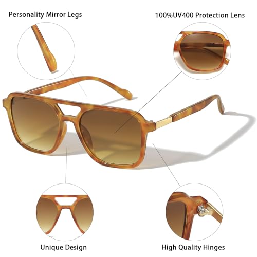 Image of Retro Aviator Rectangle Sunglasses for Women Men Unisex UV400 Protection Lightweight Frame Trendy Sun Glasses