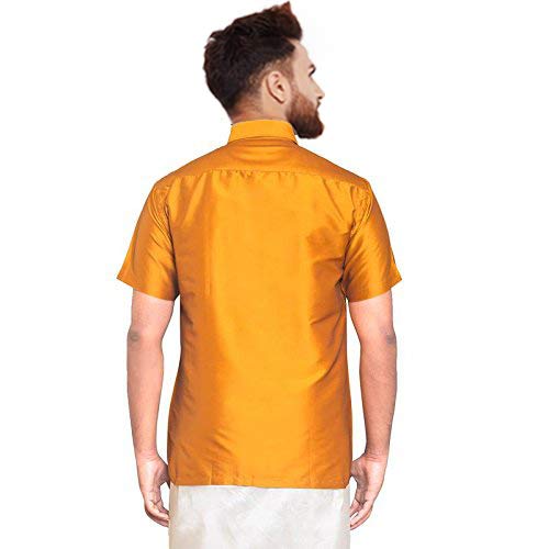 Image of SJS-Men's Half Sleeve Solid Art Silk Shirt