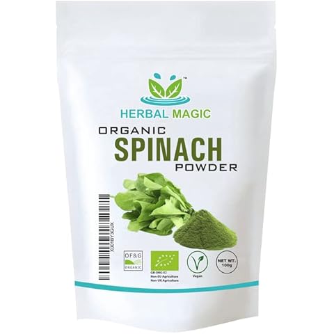 Herbal Magic 100% Natural Spinach Powder Green Superfood Contains Iron, Protein, Vitamin A, Vitamin C, Calcium - Whole Plant Used (100 g (Pack of 1), Spinach Powder) Cover