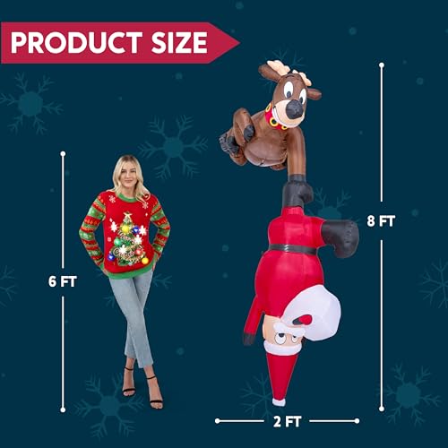 Joiedomi 8 FT Hanging Christmas Inflatables Decoration, Christmas Inflatable Reindeer and Climbing Santa, Blow Up Inflatable with Build-in LED for Xmas Party Indoor, Outdoor, Yard, Garden, Lawn Decor
