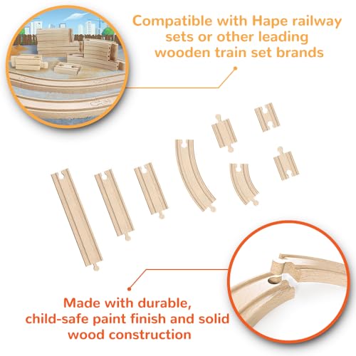 hape 24 pcs wooden railway super expansion rail pack compatible with other wooden tracks