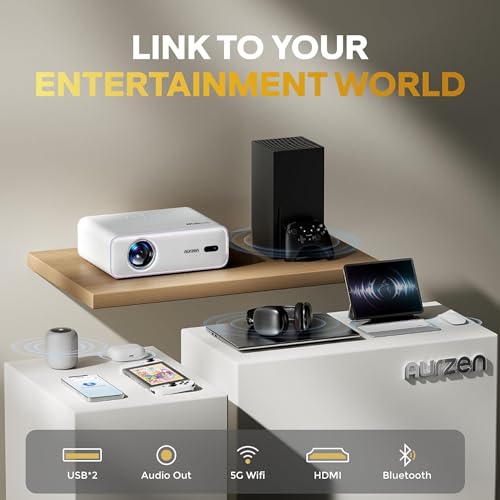 Image of Aurzen EAZZE D1 Smart Projector with WiFi and Bluetooth, Built-in APP, Auto Focus /Keystone, DoIby Audio 16W Speakers, Native 1080P, HDR10, Portable Mini Outdoor Movie Projector