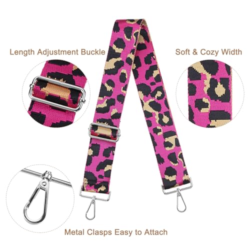 Image of uxcell Purse Strap Replacement, 31-51inch Adjustable Polyester Leopard 2inch Wide Crossbody Shoulder Strap for Handbag Guitar(Rose Red, Silver Buckle)