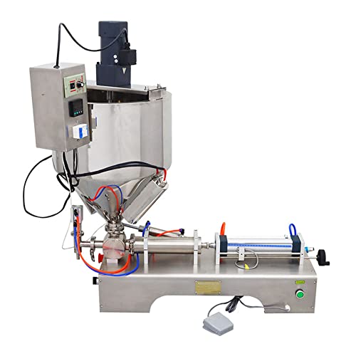 HQHAOTWU Paste Liquid Filling Machine Heating and Stirring Pneumatic Stainless Steel Filler One Nozzle for Water Oil Cream 100-1000ml 110V