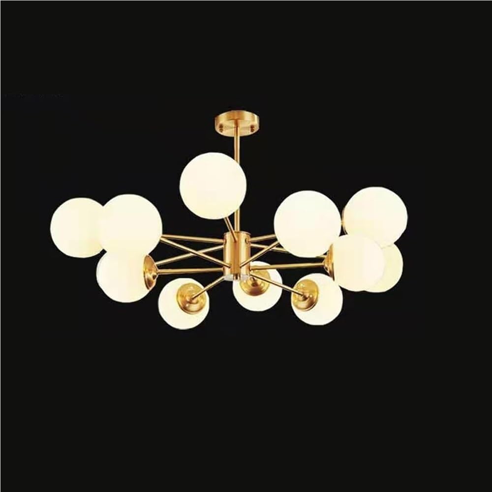 Luoyaob Frosted Mid Century Modern Chandelier Milk Glass Globe Sputnik Ceiling Light Brushed Brass Fixture For Living Room Dining Room Bedroom Kitchen Island