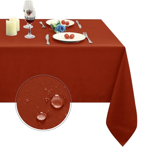 Image of Obstal Rust Rectangle Table Cloth, 52 x 70 Inch | Heavy Duty Water Resistance Polyester Tablecloth, Decorative Fabric Table Cover for Outdoor and Indoor Use