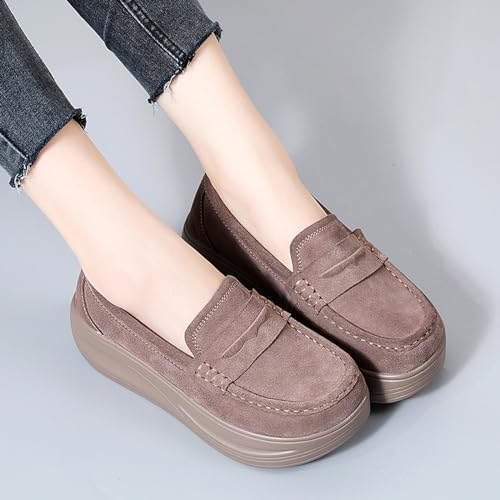 Image of Women's Suede Platform Wedge Loafers Moccasin Toe Comfort Casual Slip-on Loafer Shoes Toning Rocker Non-Slip Walking Shoes with Arch Support