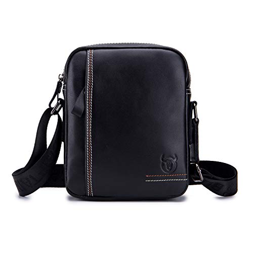 BAGTECH Bolsos Hombre Casual Bandolera Messenger Bag Bolsa de Mensajero Bolso de Eegocios Crossbody Bolso Hombro de Cuero Negro