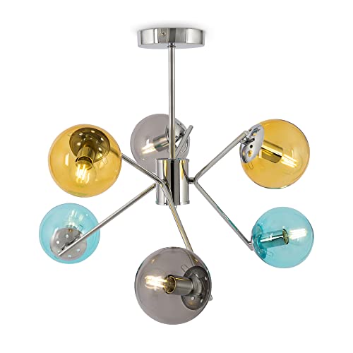 MAYTONI DECORATIVE LIGHTING Moderno Lampadario Multicolore, 6 luci, in Metallo e Vetro Colorato, Paralumi Sfere, per 6 x E14 (non incl.)